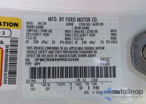 2024 Ford Bronco Sport Big Bend from USA, damaged, VIN 3FMCR9B69RRE42549